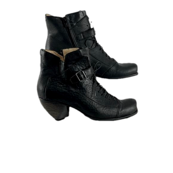 Roda Italian-Made Witchy Black Leather Boots w/ Geometric Wooden Block Heels - Picture 1 of 16